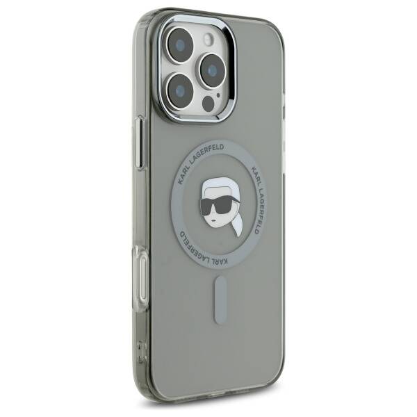 Husa MagSafe pentru Apple iPhone 16 Pro Max, Karl Lagerfeld, IML Metal Karl's Head, Neagra