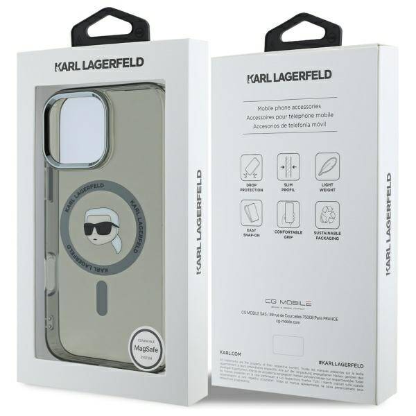 Husa MagSafe pentru Apple iPhone 16 Pro Max, Karl Lagerfeld, IML Metal Karl's Head, Neagra