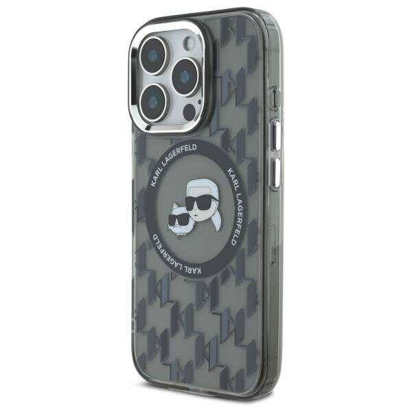 Husa MagSafe pentru Apple iPhone 16 Pro Max, Karl Lagerfeld, IML Monogram Karl & Choupette's Heads, Neagra