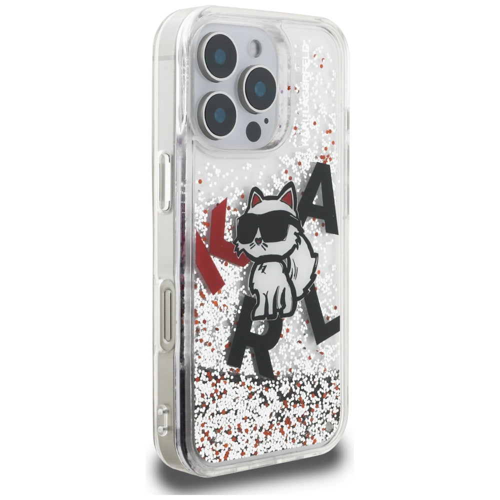 Husa MagSafe pentru Apple iPhone 16 Pro Max, Karl Lagerfeld, Liquid Glitter Choupette Logo, Transparenta