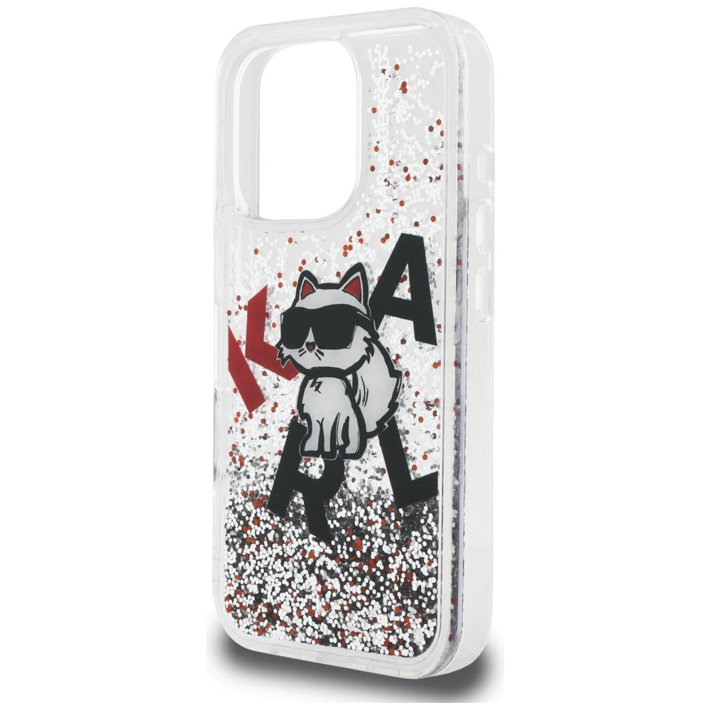 Husa MagSafe pentru Apple iPhone 16 Pro Max, Karl Lagerfeld, Liquid Glitter Choupette Logo, Transparenta