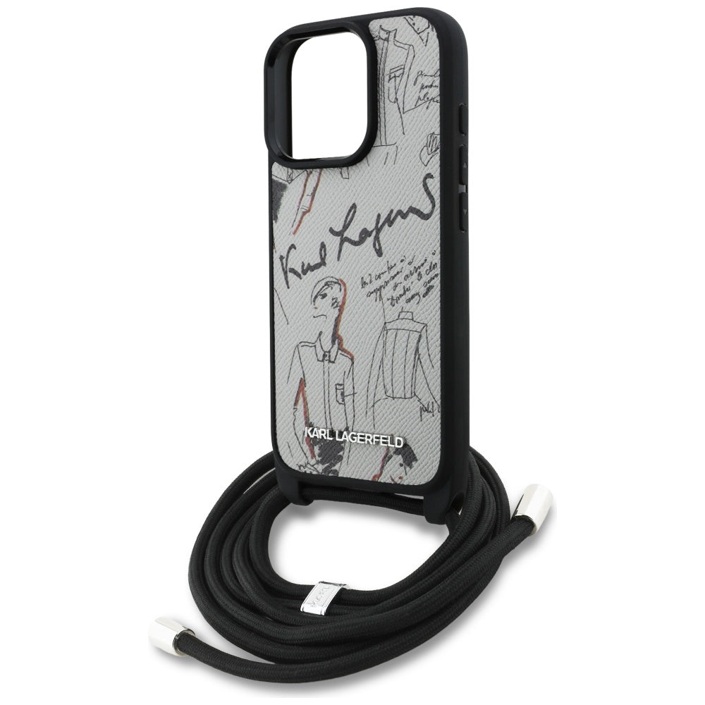 Husa MagSafe pentru Apple iPhone 16 Pro Max, Karl Lagerfeld, Saffiano Crossbody, Gri
