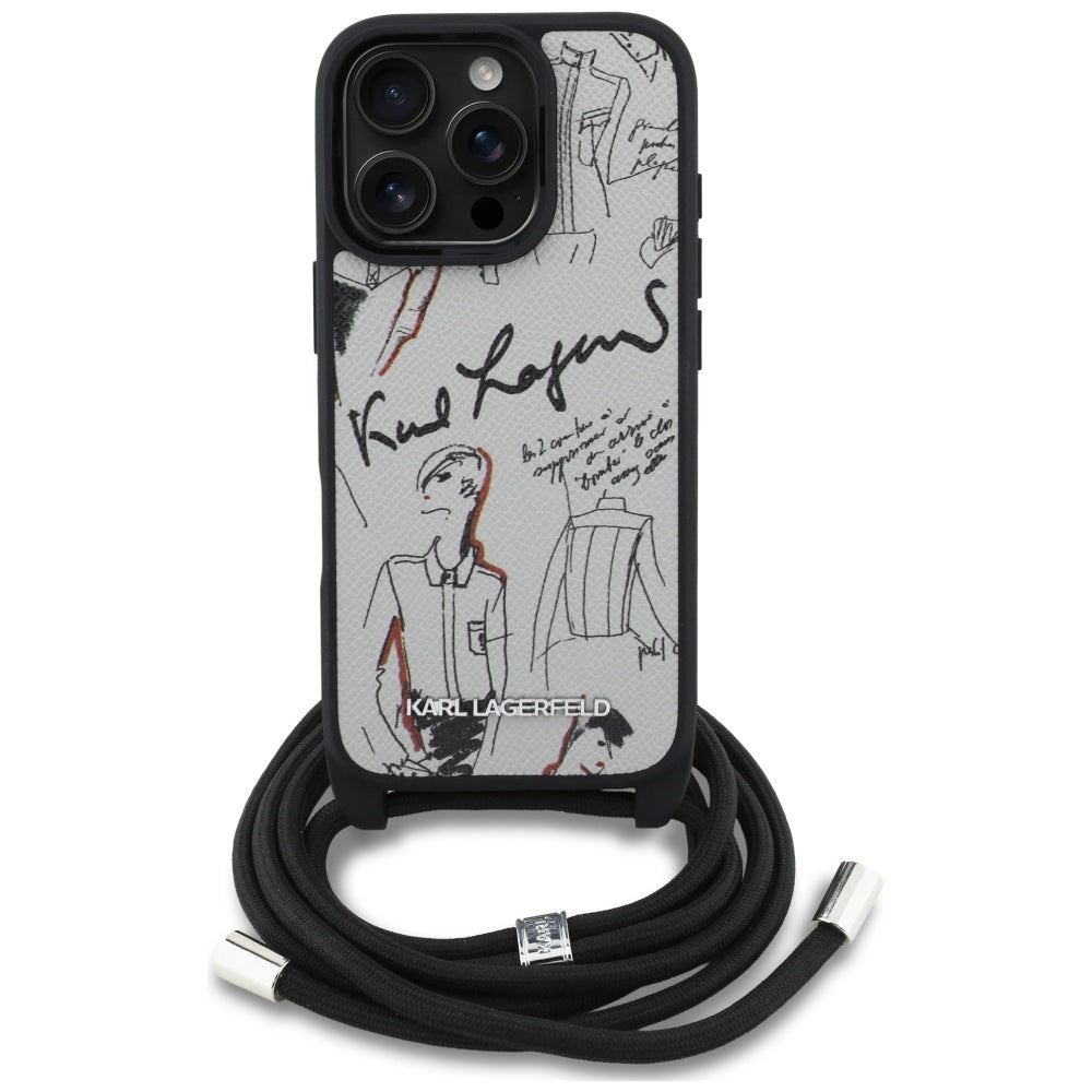 Husa MagSafe pentru Apple iPhone 16 Pro Max, Karl Lagerfeld, Saffiano Crossbody, Gri