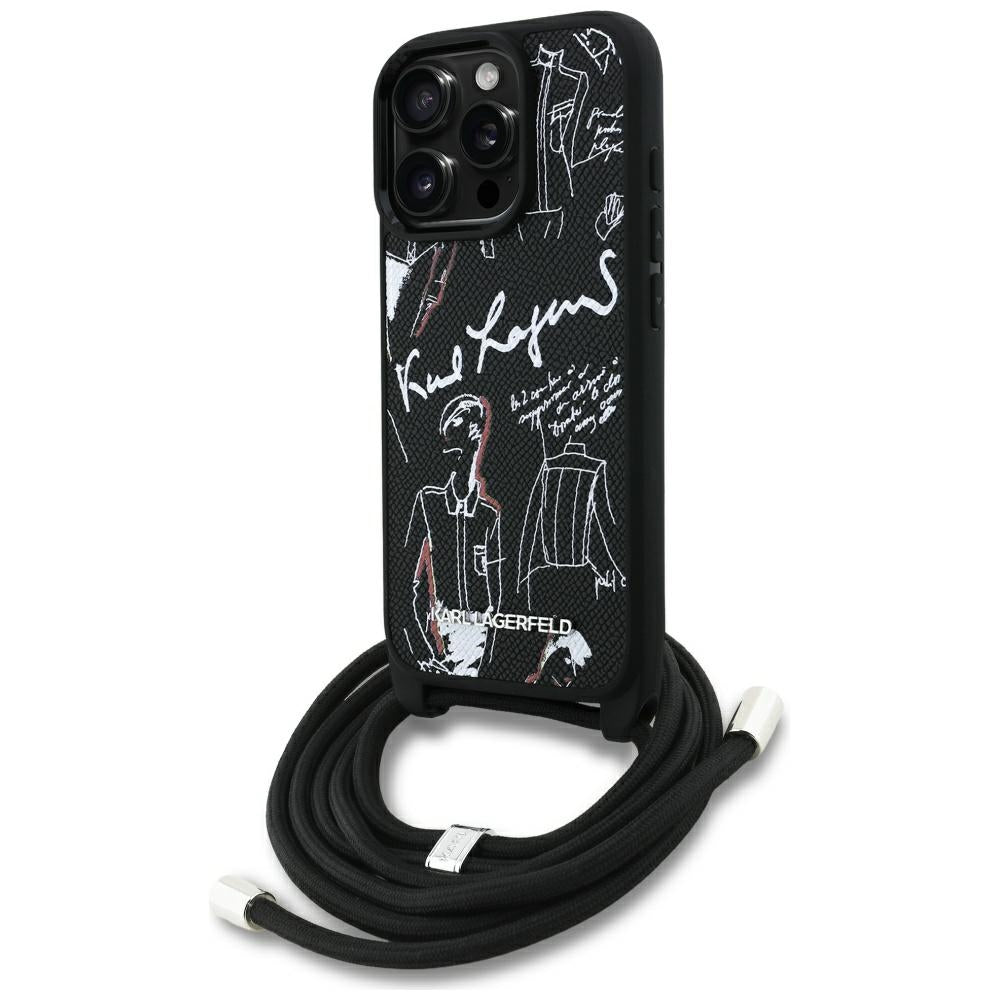 Husa MagSafe pentru Apple iPhone 16 Pro Max, Karl Lagerfeld, Saffiano Crossbody, Neagra