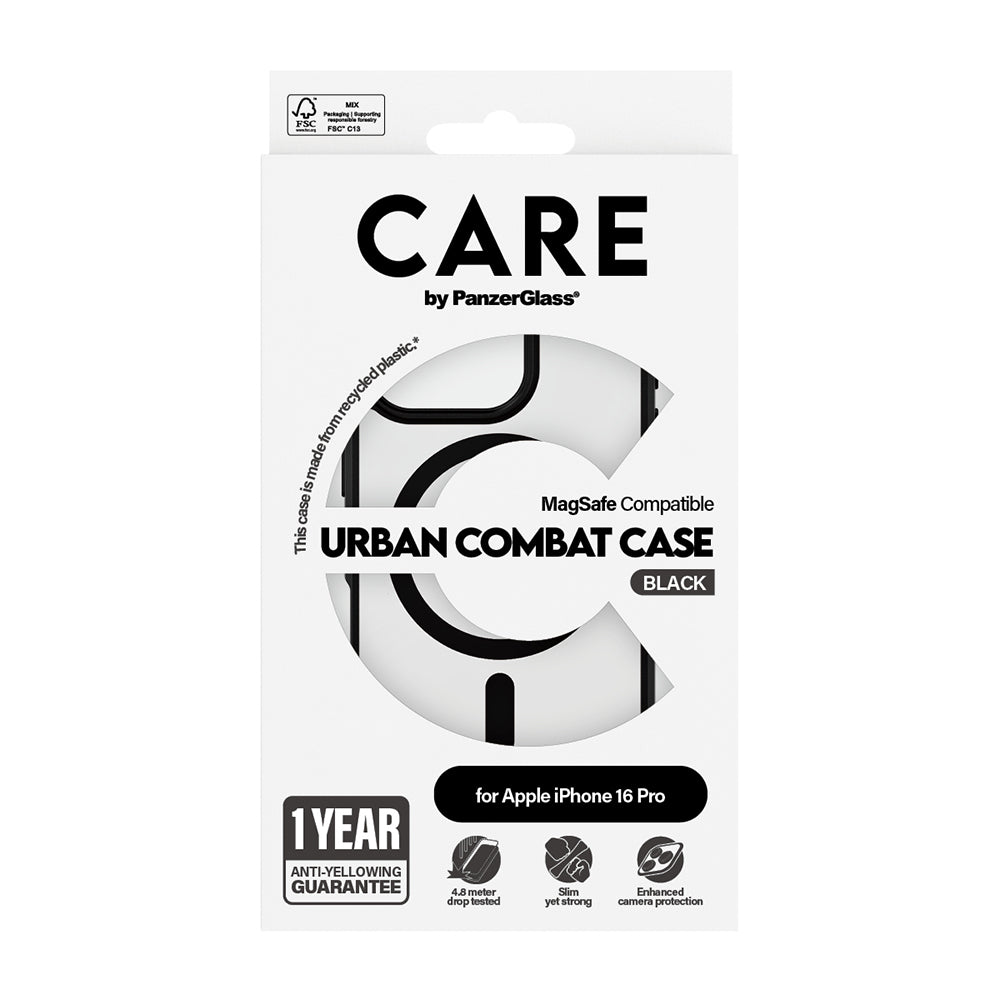 Husa MagSafe pentru Apple iPhone 16 Pro Max, PanzerGlass, Care Urban Combat, Neagra Transparenta