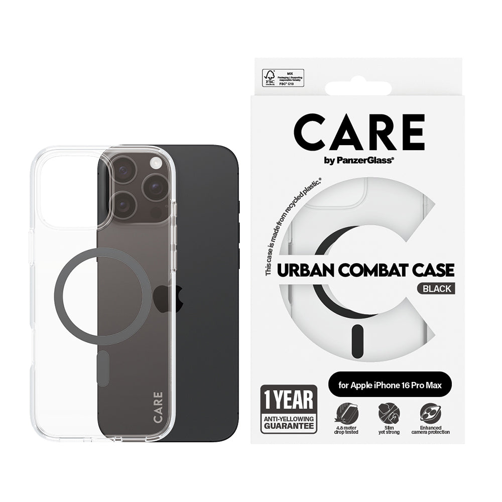 Husa MagSafe pentru Apple iPhone 16 Pro Max, PanzerGlass, Care Urban Combat, Transparenta Neagra