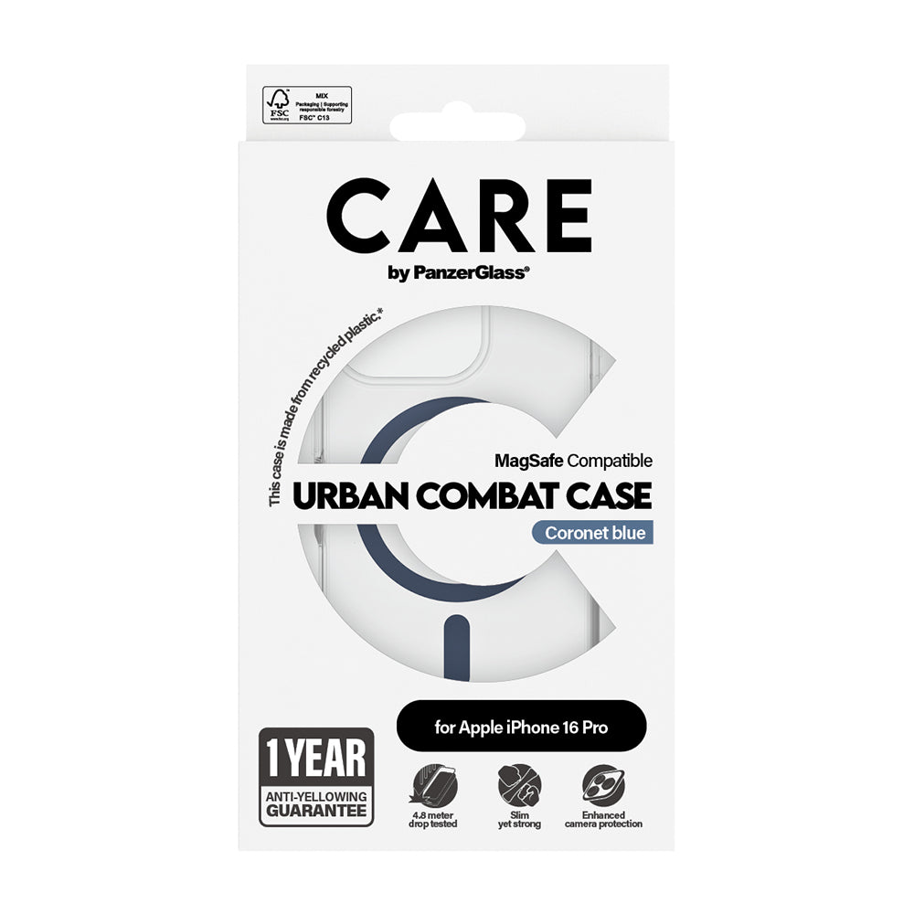 Husa MagSafe pentru Apple iPhone 16 Pro, PanzerGlass, Care Urban Combat, Transparenta Albastra