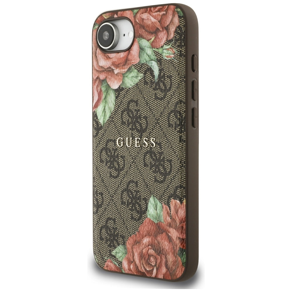 Husa MagSafe pentru Apple iPhone 17e / 16e, Guess, 4G Flowers Print, Maro