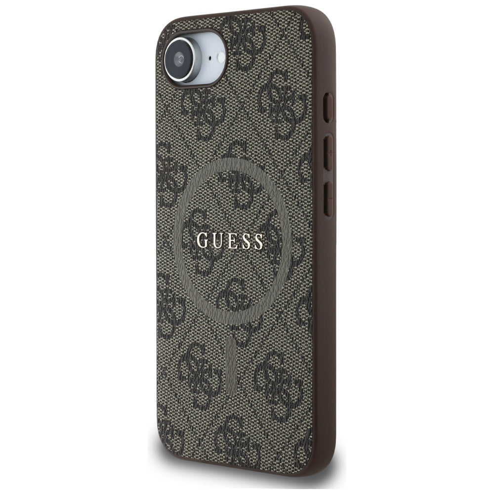 Husa MagSafe pentru Apple iPhone 17e / 16e, Guess, 4G Ring Classic Logo, Maro