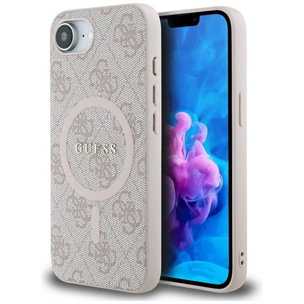 Husa MagSafe pentru Apple iPhone 17e / 16e, Guess, 4G Ring Classic Logo, Roz