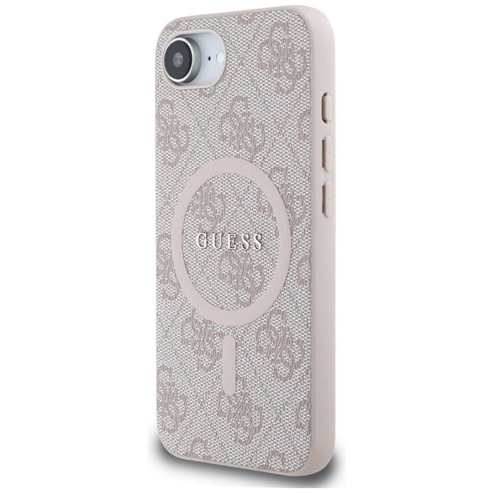 Husa MagSafe pentru Apple iPhone 17e / 16e, Guess, 4G Ring Classic Logo, Roz