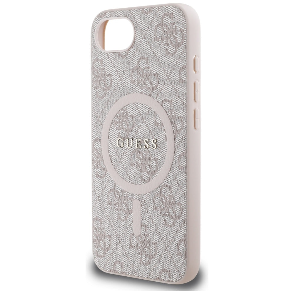 Husa MagSafe pentru Apple iPhone 17e / 16e, Guess, 4G Ring Classic Logo, Roz