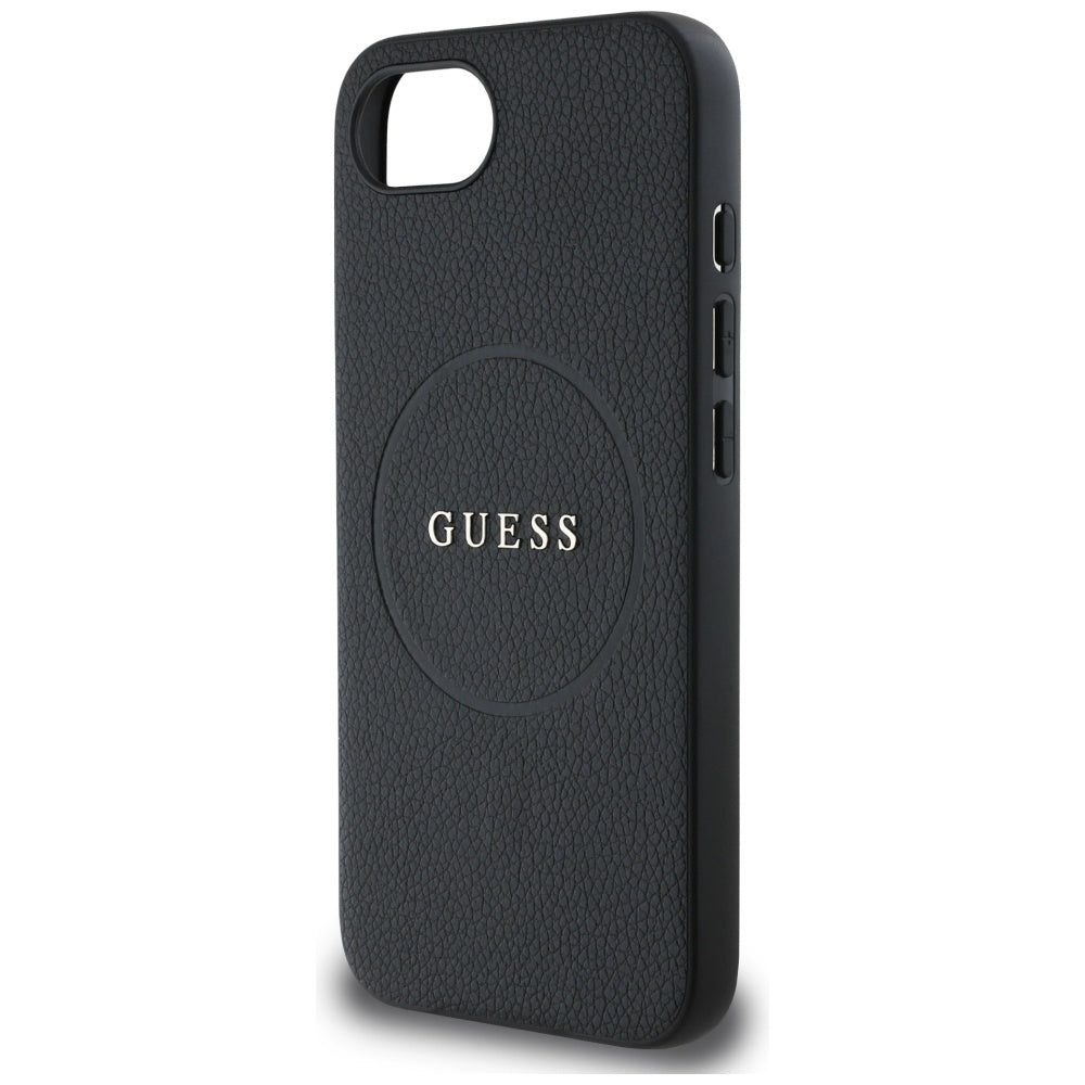 Husa MagSafe pentru Apple iPhone 17e / 16e, Guess, Grained Gold Ring, Neagra