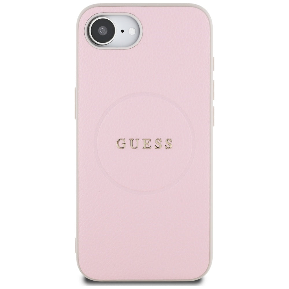 Husa MagSafe pentru Apple iPhone 17e / 16e, Guess, Grained Gold Ring, Roz