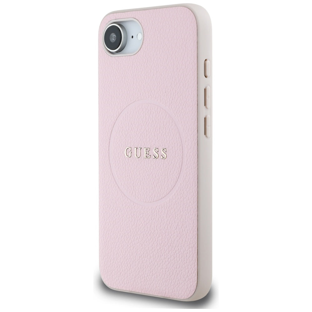 Husa MagSafe pentru Apple iPhone 17e / 16e, Guess, Grained Gold Ring, Roz