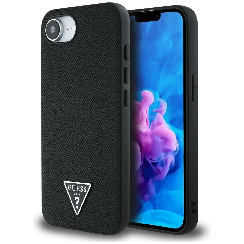 Husa MagSafe pentru Apple iPhone 17e / 16e, Guess, Grained Triangle Logo, Neagra