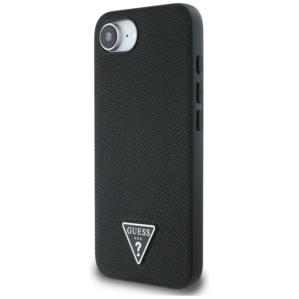 Husa MagSafe pentru Apple iPhone 17e / 16e, Guess, Grained Triangle Logo, Neagra