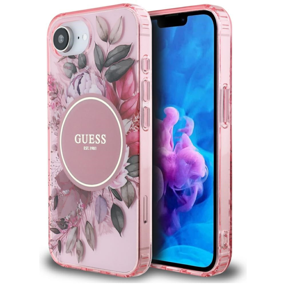 Husa MagSafe pentru Apple iPhone 17e / 16e, Guess, IML Flowers, Roz
