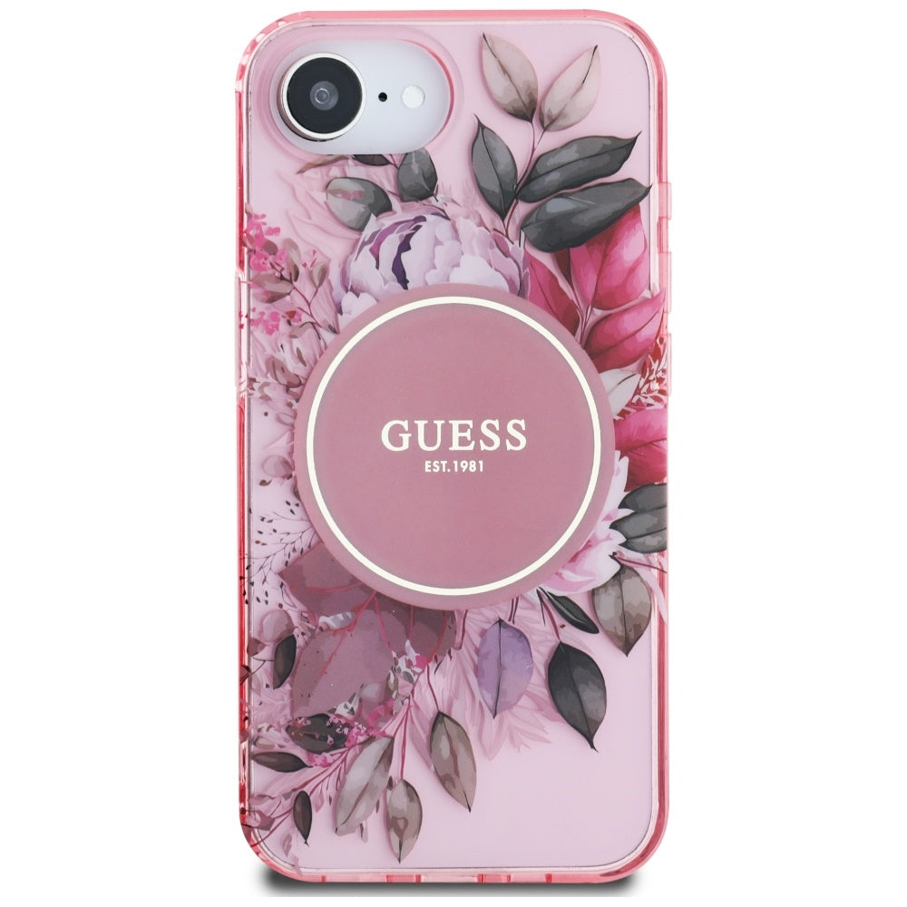 Husa MagSafe pentru Apple iPhone 17e / 16e, Guess, IML Flowers, Roz