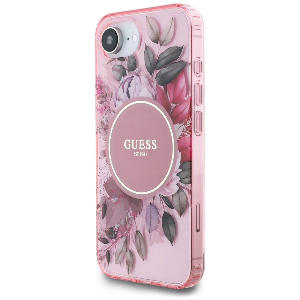 Husa MagSafe pentru Apple iPhone 17e / 16e, Guess, IML Flowers, Roz
