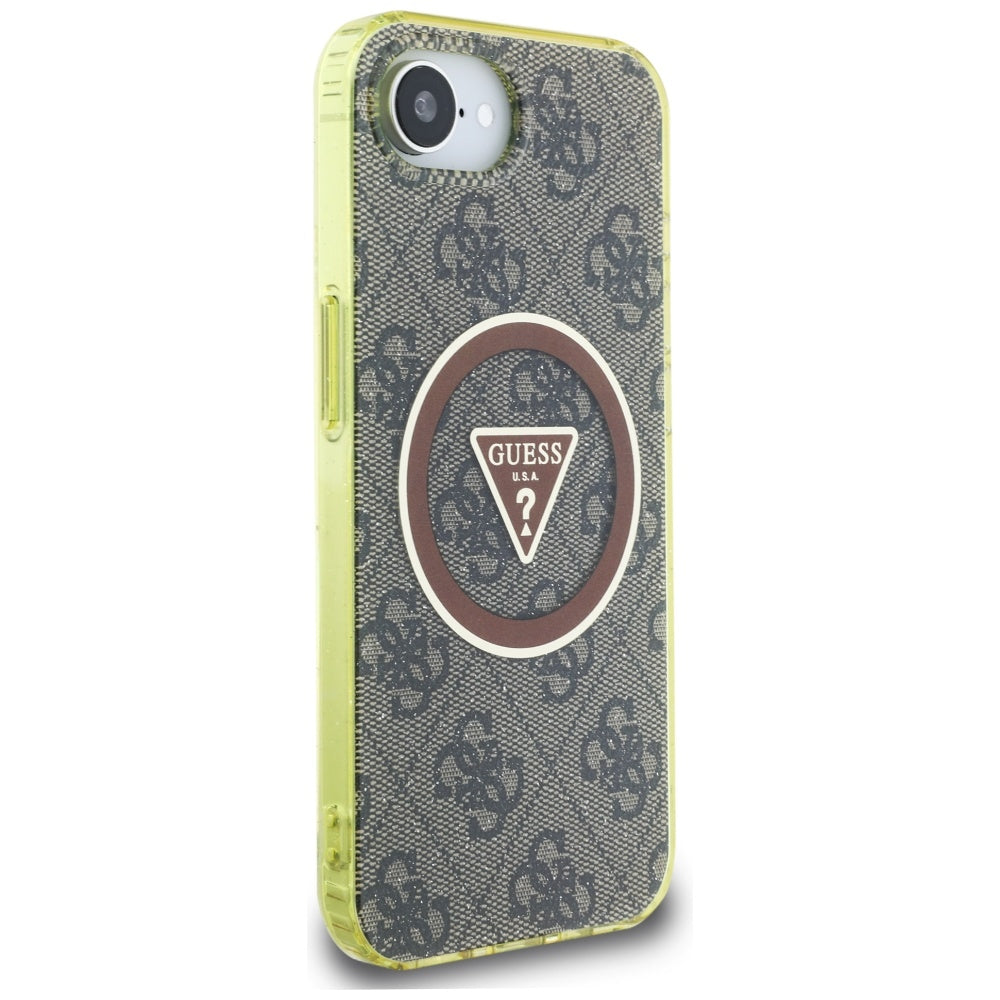 Husa MagSafe pentru Apple iPhone 17e / 16e, Guess, IML Glitter 4G Circle Triangle, Maro