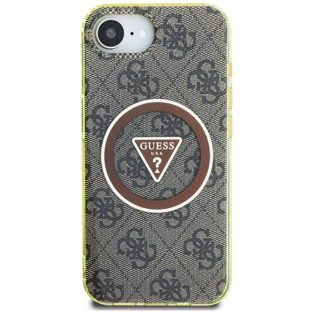 Husa MagSafe pentru Apple iPhone 17e / 16e, Guess, IML Glitter 4G Circle Triangle, Maro