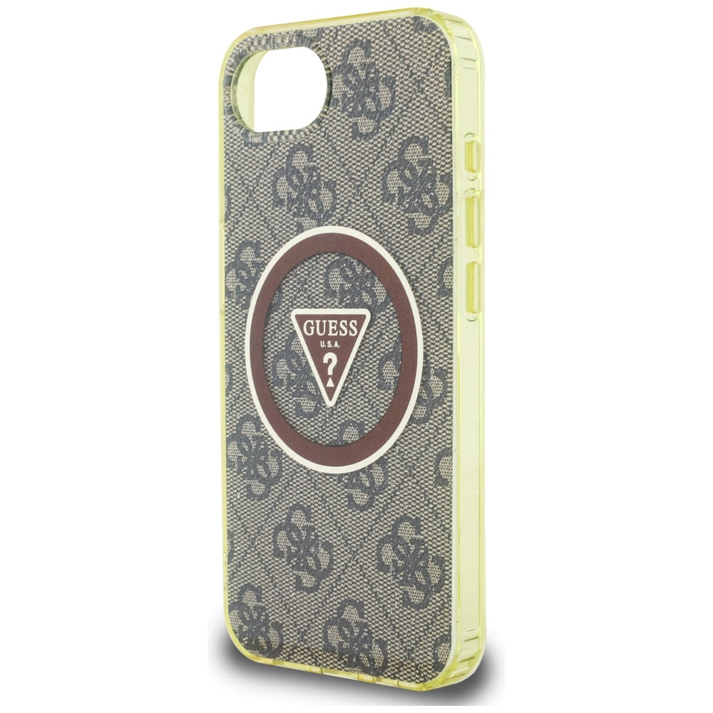 Husa MagSafe pentru Apple iPhone 17e / 16e, Guess, IML Glitter 4G Circle Triangle, Maro