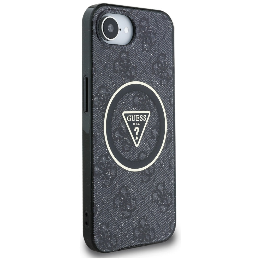 Husa MagSafe pentru Apple iPhone 17e / 16e, Guess, IML Glitter 4G Circle Triangle, Neagra