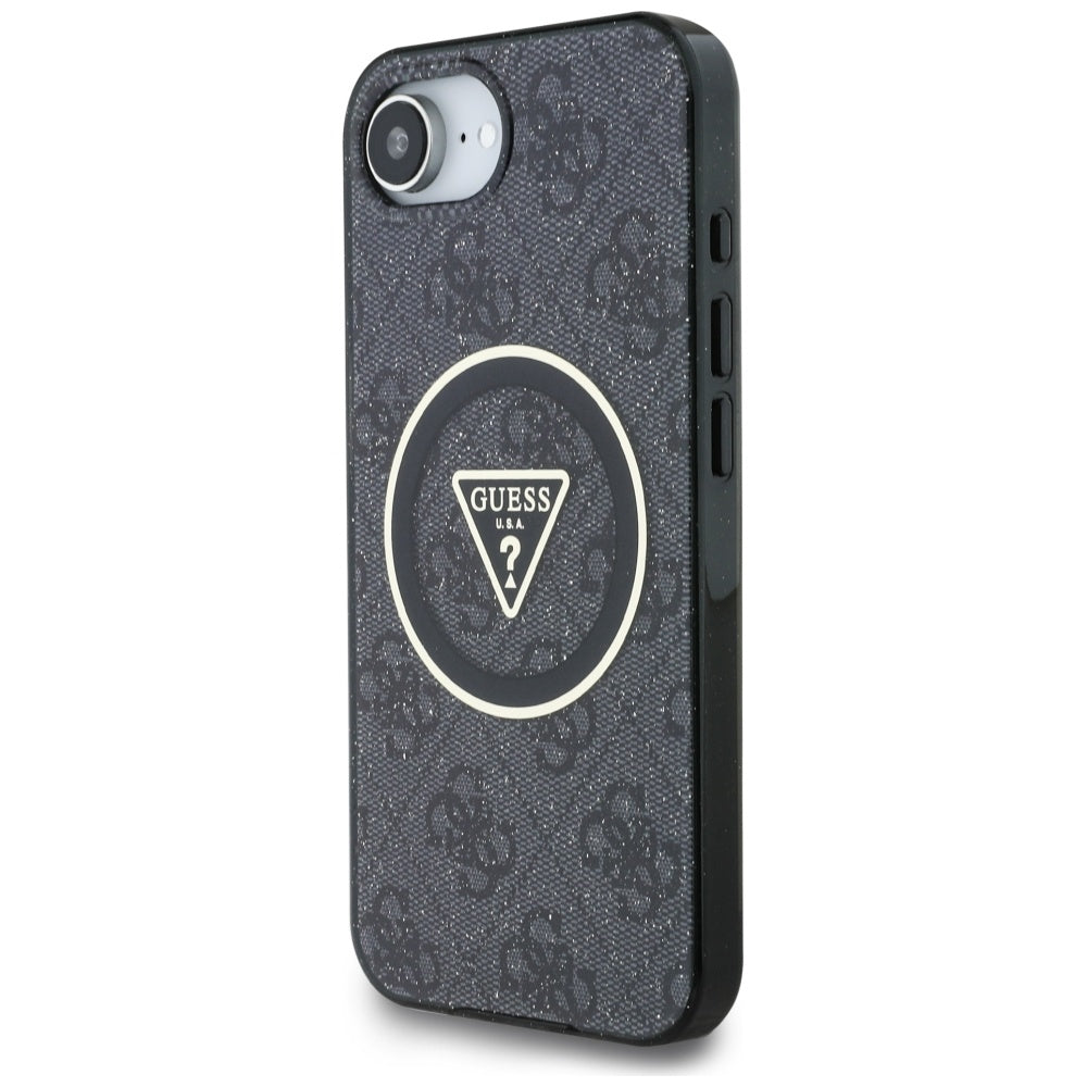 Husa MagSafe pentru Apple iPhone 17e / 16e, Guess, IML Glitter 4G Circle Triangle, Neagra