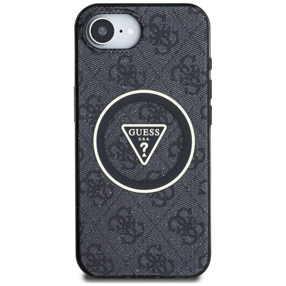 Husa MagSafe pentru Apple iPhone 17e / 16e, Guess, IML Glitter 4G Circle Triangle, Neagra