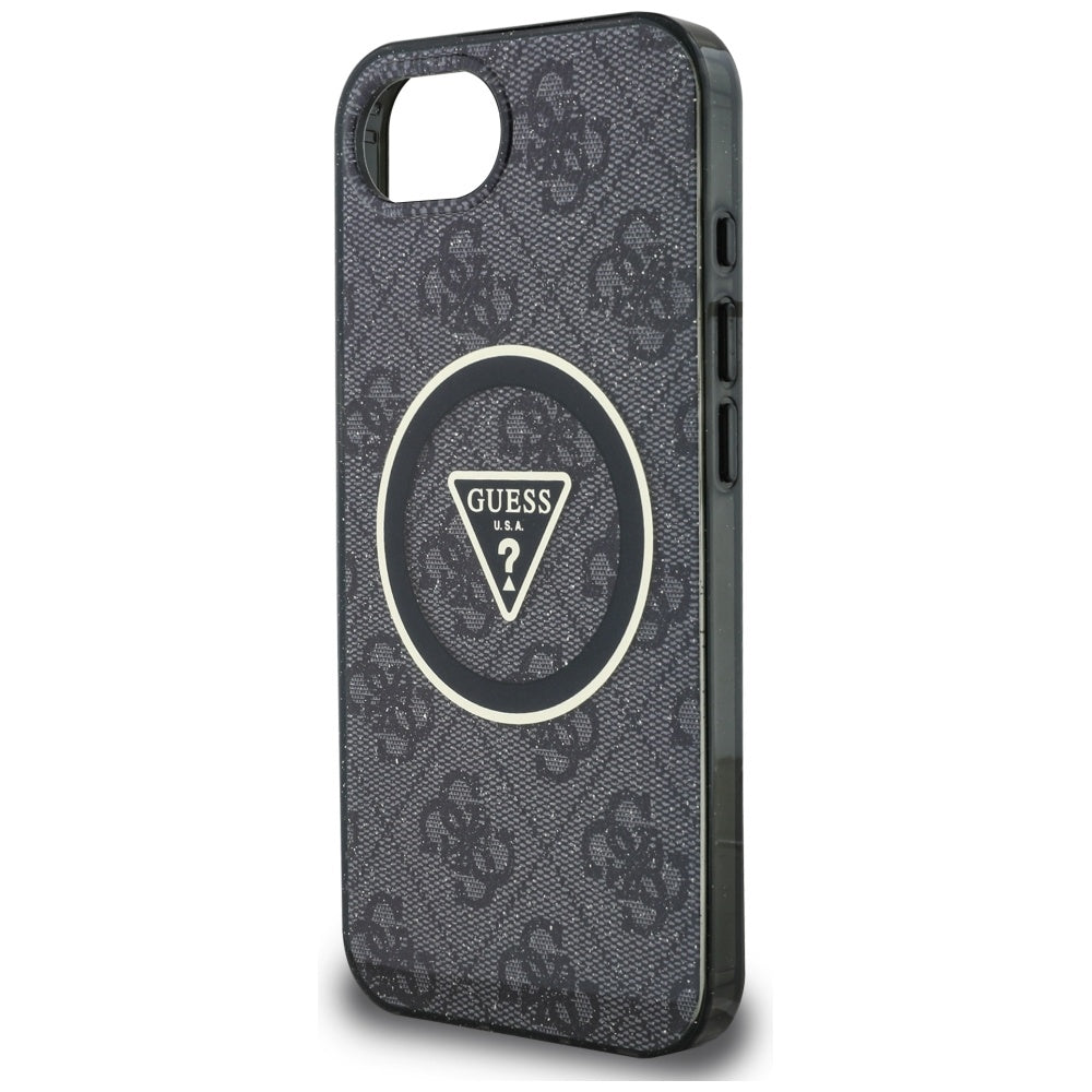 Husa MagSafe pentru Apple iPhone 17e / 16e, Guess, IML Glitter 4G Circle Triangle, Neagra