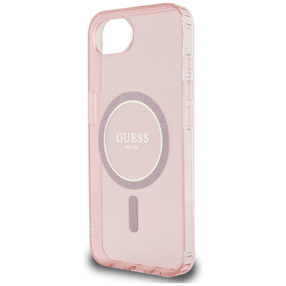 Husa MagSafe pentru Apple iPhone 17e / 16e, Guess, IML Glitter Circle, Roz