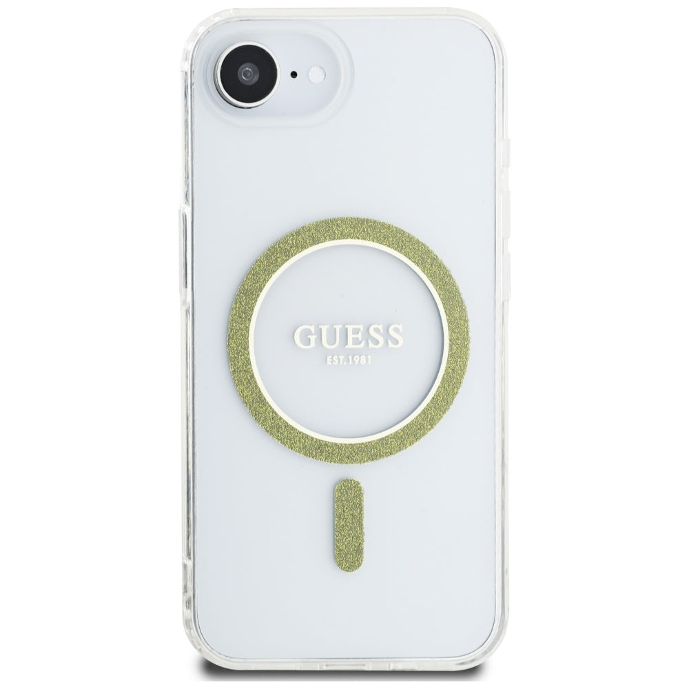 Husa MagSafe pentru Apple iPhone 17e / 16e, Guess, IML Glitter Circle, Transparenta