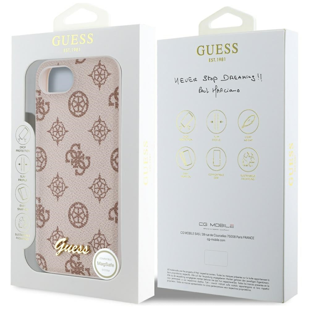 Husa MagSafe pentru Apple iPhone 17e / 16e, Guess, Peony Script, Maro