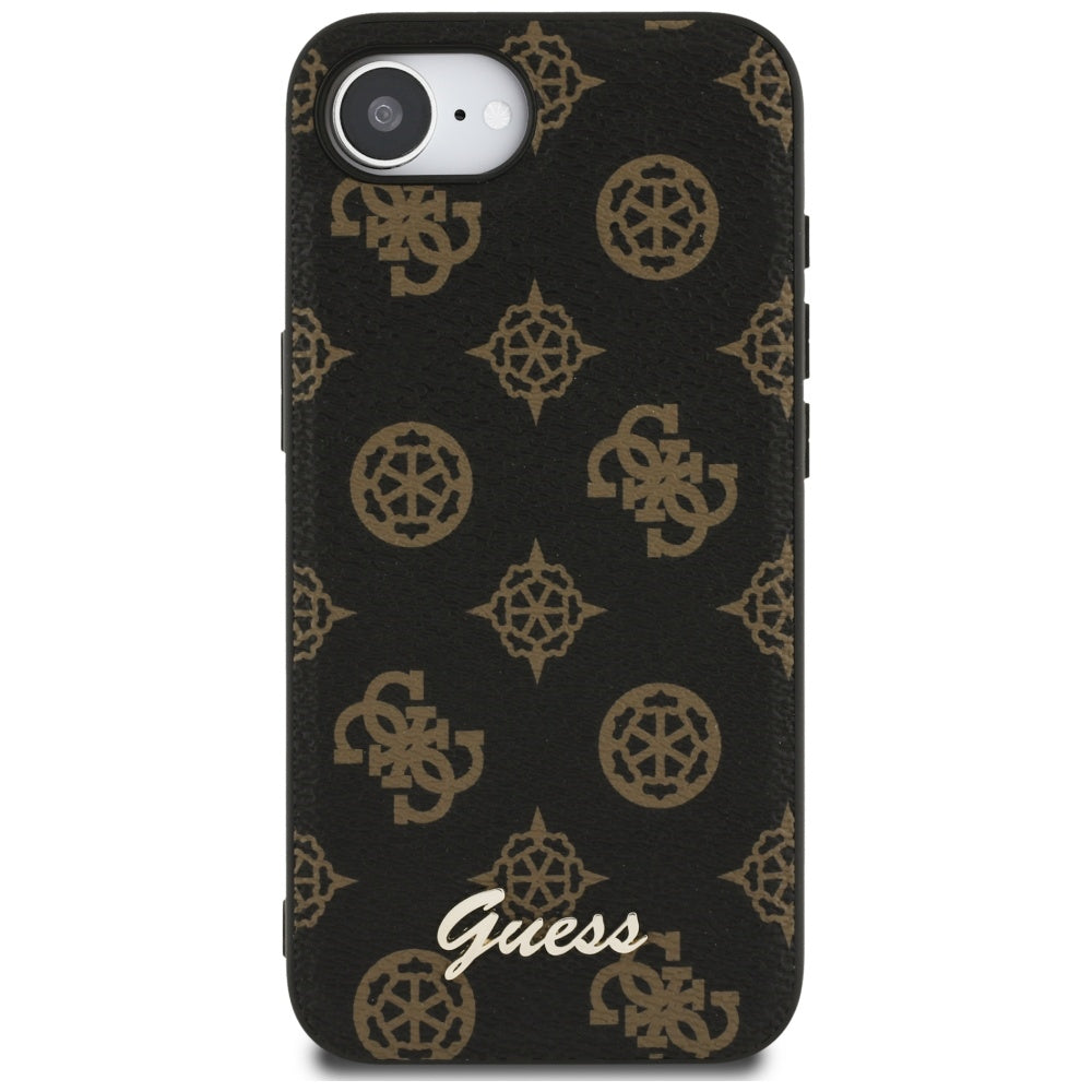 Husa MagSafe pentru Apple iPhone 17e / 16e, Guess, Peony Script, Neagra
