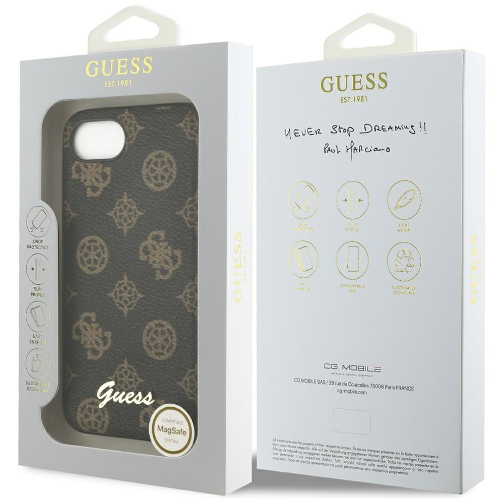 Husa MagSafe pentru Apple iPhone 17e / 16e, Guess, Peony Script, Neagra