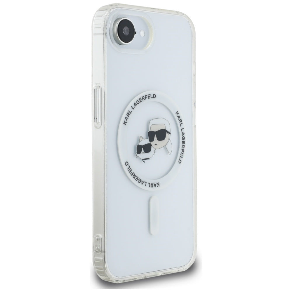Husa MagSafe pentru Apple iPhone 17e / 16e, Karl Lagerfeld, IML Metal Karl & Choupette's Heads, Alba