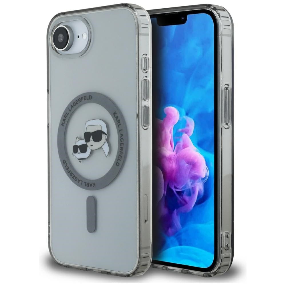 Husa MagSafe pentru Apple iPhone 17e / 16e, Karl Lagerfeld, IML Metal Karl & Choupette's Heads, Neagra