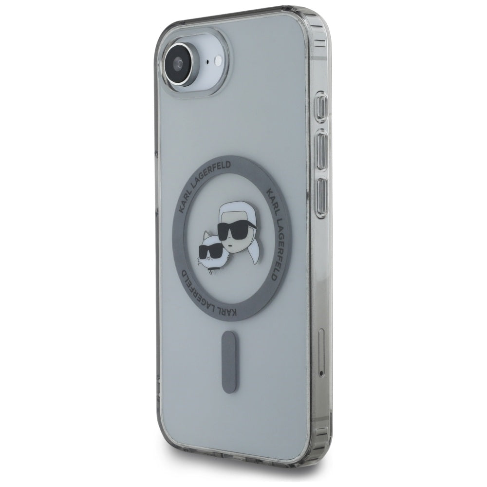 Husa MagSafe pentru Apple iPhone 17e / 16e, Karl Lagerfeld, IML Metal Karl & Choupette's Heads, Neagra