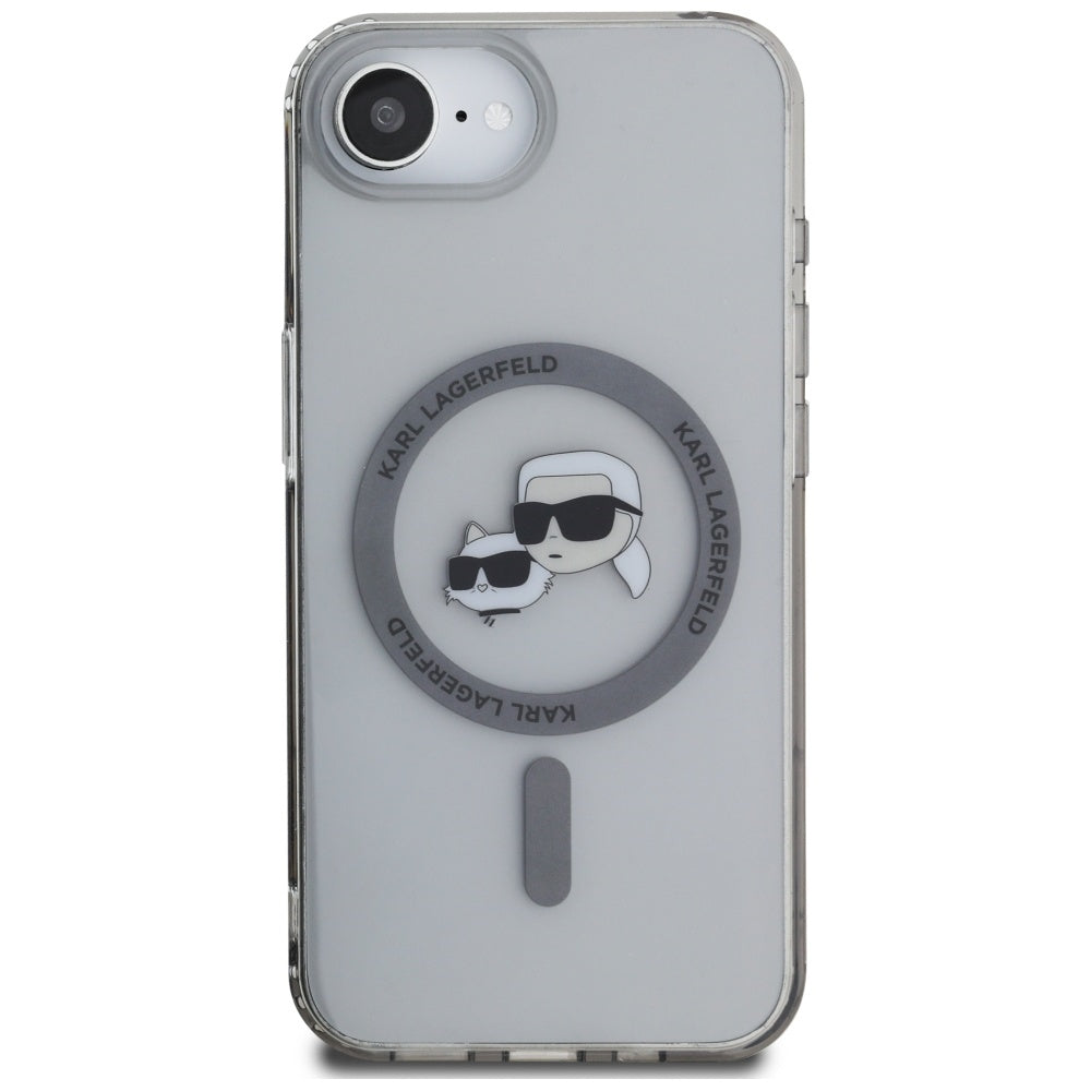 Husa MagSafe pentru Apple iPhone 17e / 16e, Karl Lagerfeld, IML Metal Karl & Choupette's Heads, Neagra