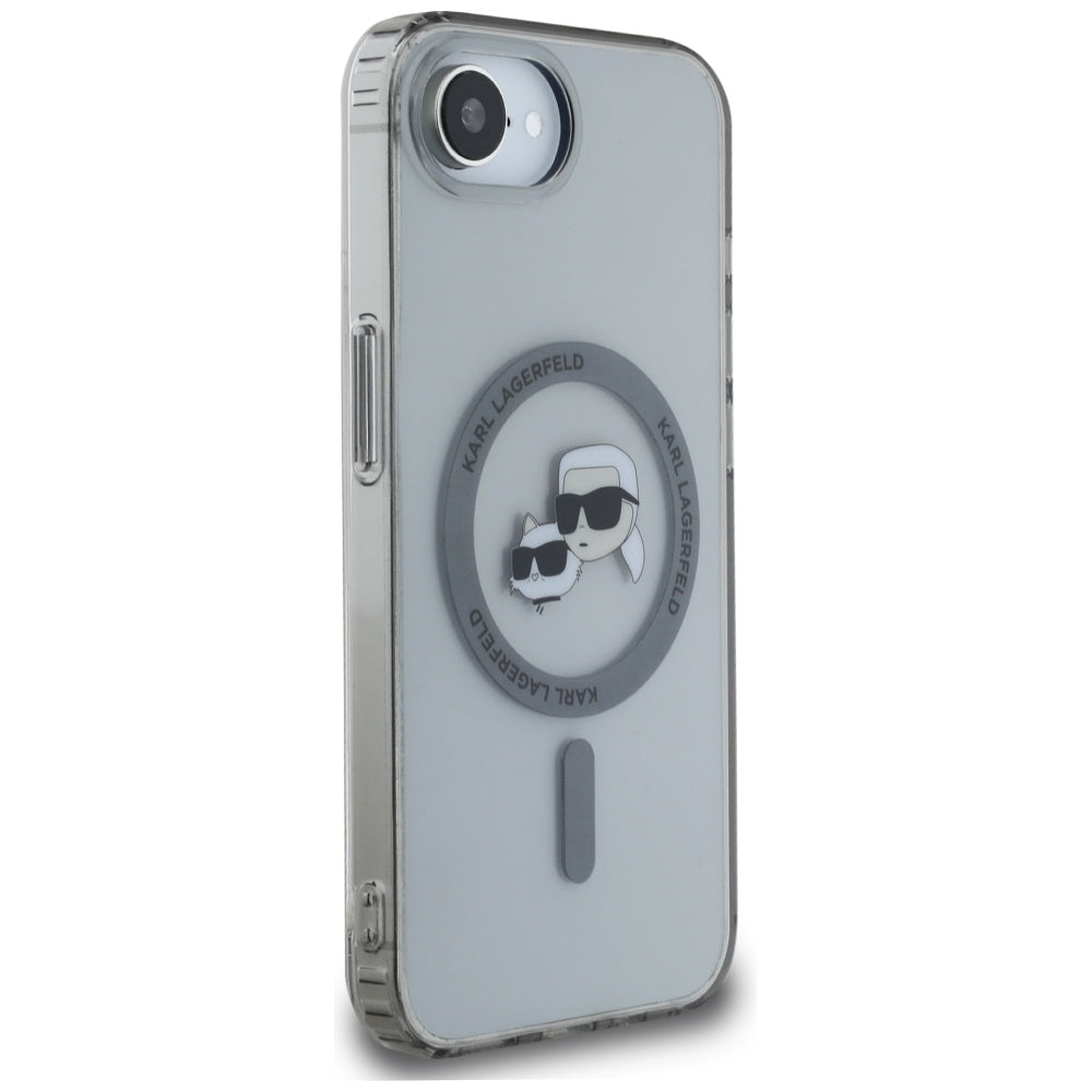 Husa MagSafe pentru Apple iPhone 17e / 16e, Karl Lagerfeld, IML Metal Karl & Choupette's Heads, Neagra