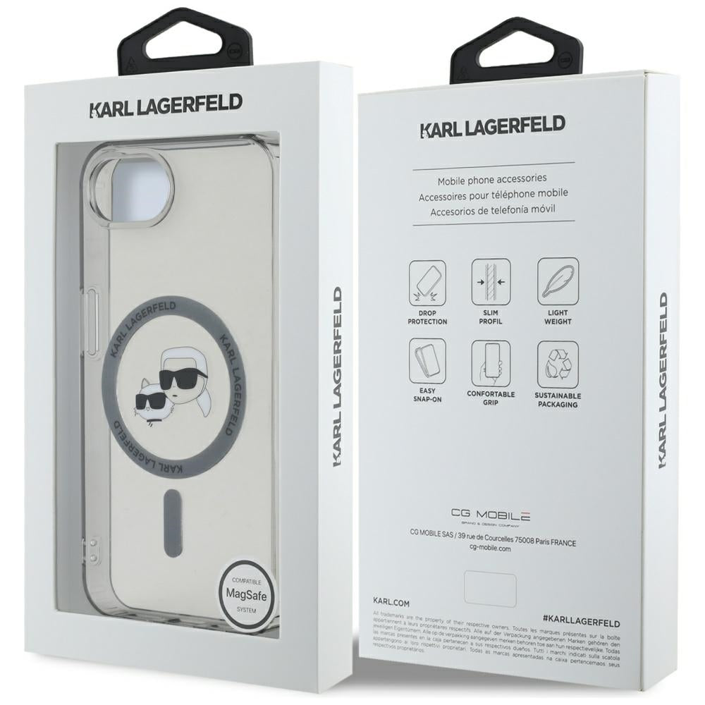 Husa MagSafe pentru Apple iPhone 17e / 16e, Karl Lagerfeld, IML Metal Karl & Choupette's Heads, Neagra