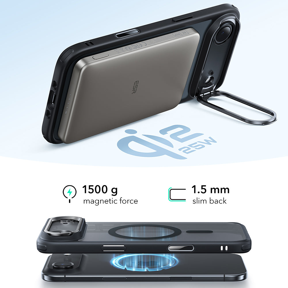 Husa MagSafe pentru Apple iPhone 17 Air, ESR, Classic Hybrid Kickstand, Neagra Satinata