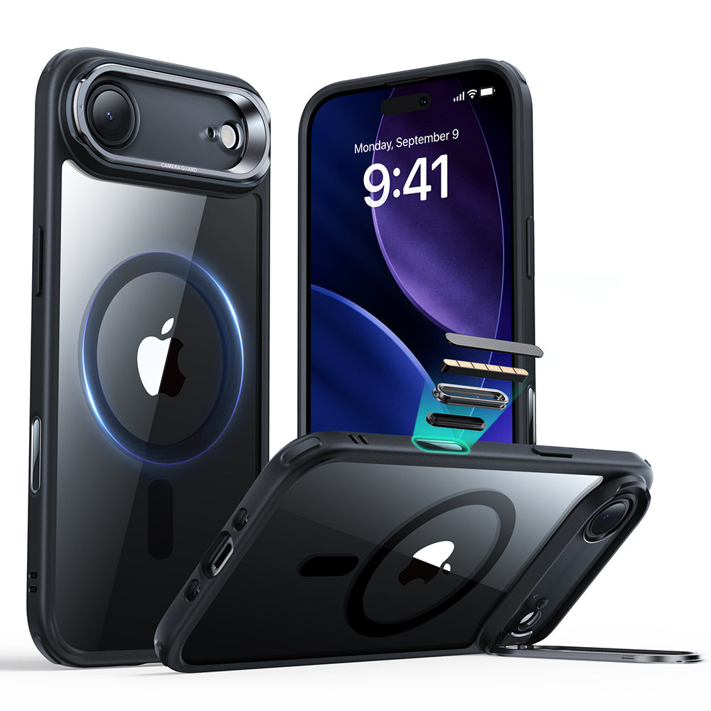 Husa MagSafe pentru Apple iPhone 17 Air, ESR, Classic Hybrid Kickstand, Neagra Transparenta
