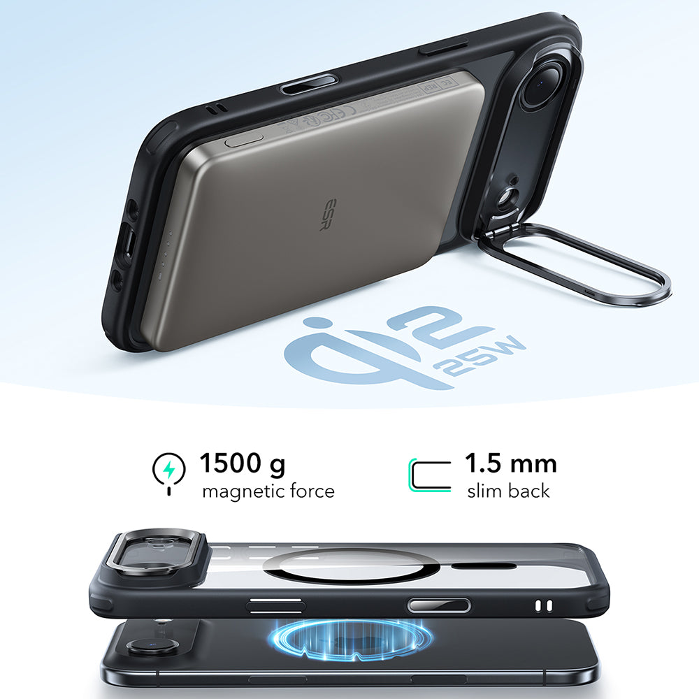 Husa MagSafe pentru Apple iPhone 17 Air, ESR, Classic Hybrid Kickstand, Neagra Transparenta
