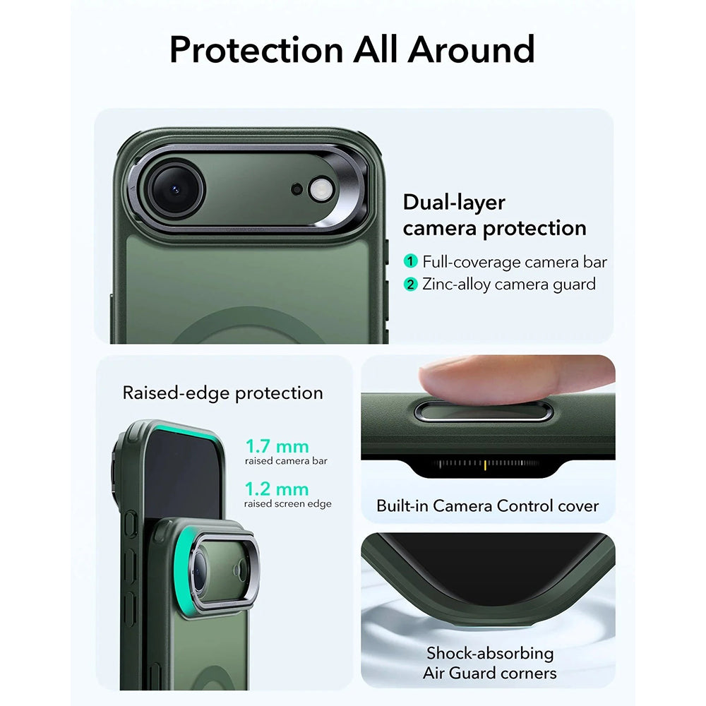 Husa MagSafe pentru Apple iPhone 17 Air, ESR, Classic Hybrid Kickstand, Verde Satinata