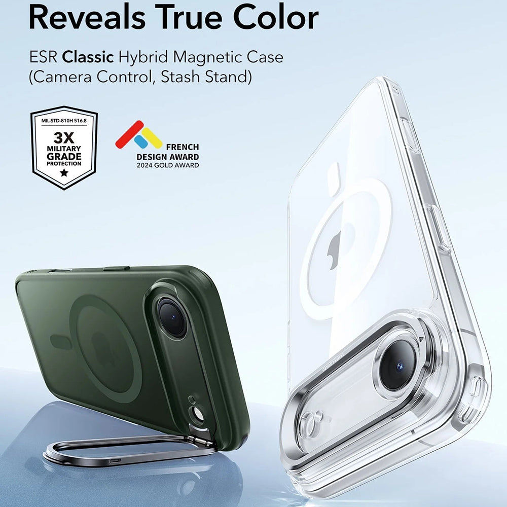 Husa MagSafe pentru Apple iPhone 17 Air, ESR, Classic Hybrid Kickstand, Verde Satinata