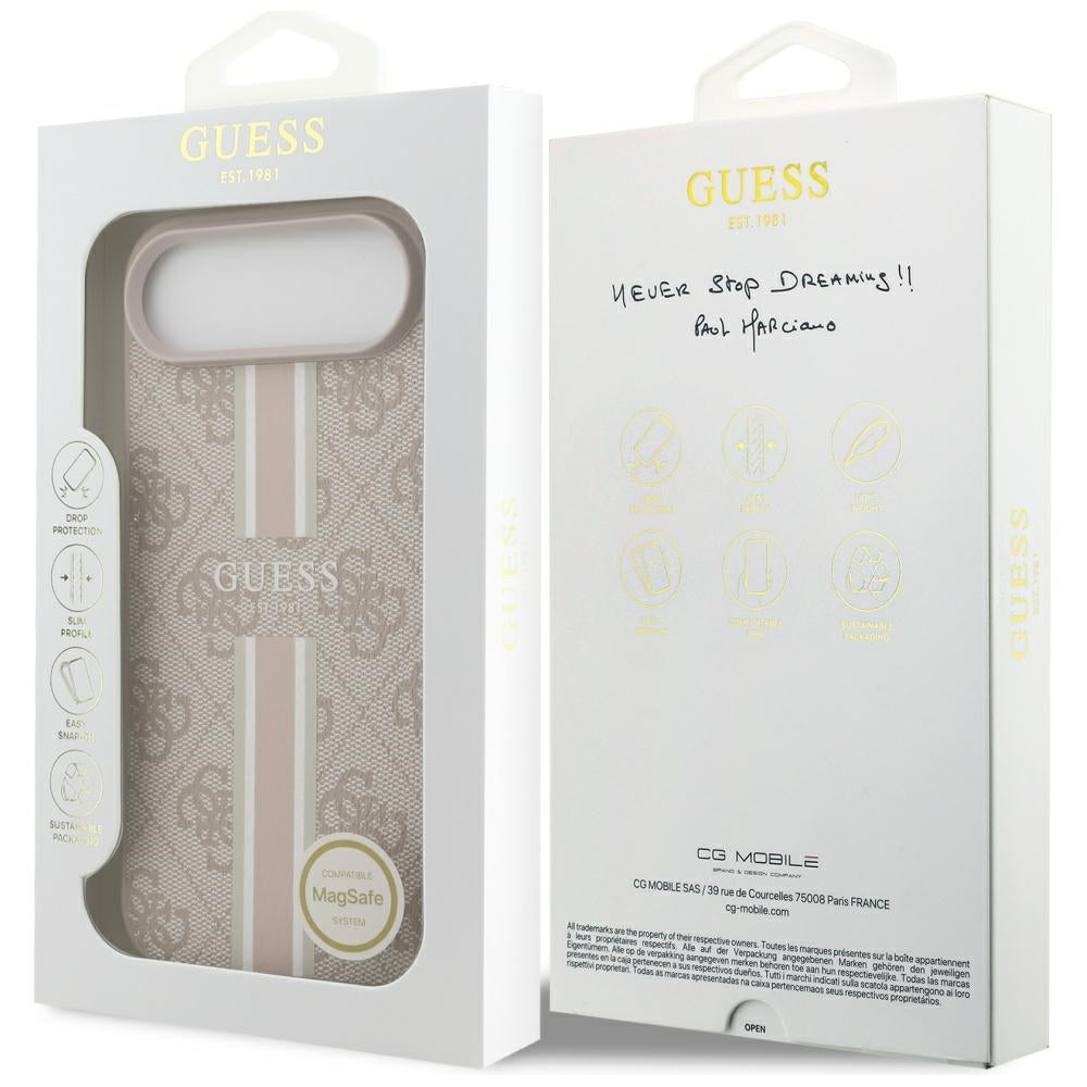 Husa MagSafe pentru Apple iPhone 17 Air, Guess, 4G Printed Stripes, Roz