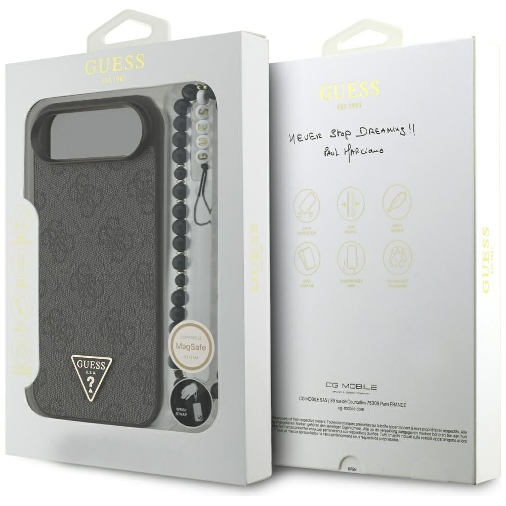 Husa MagSafe pentru Apple iPhone 17 Air, Guess, 4G Triangle Logo with Cord Strap, Neagra