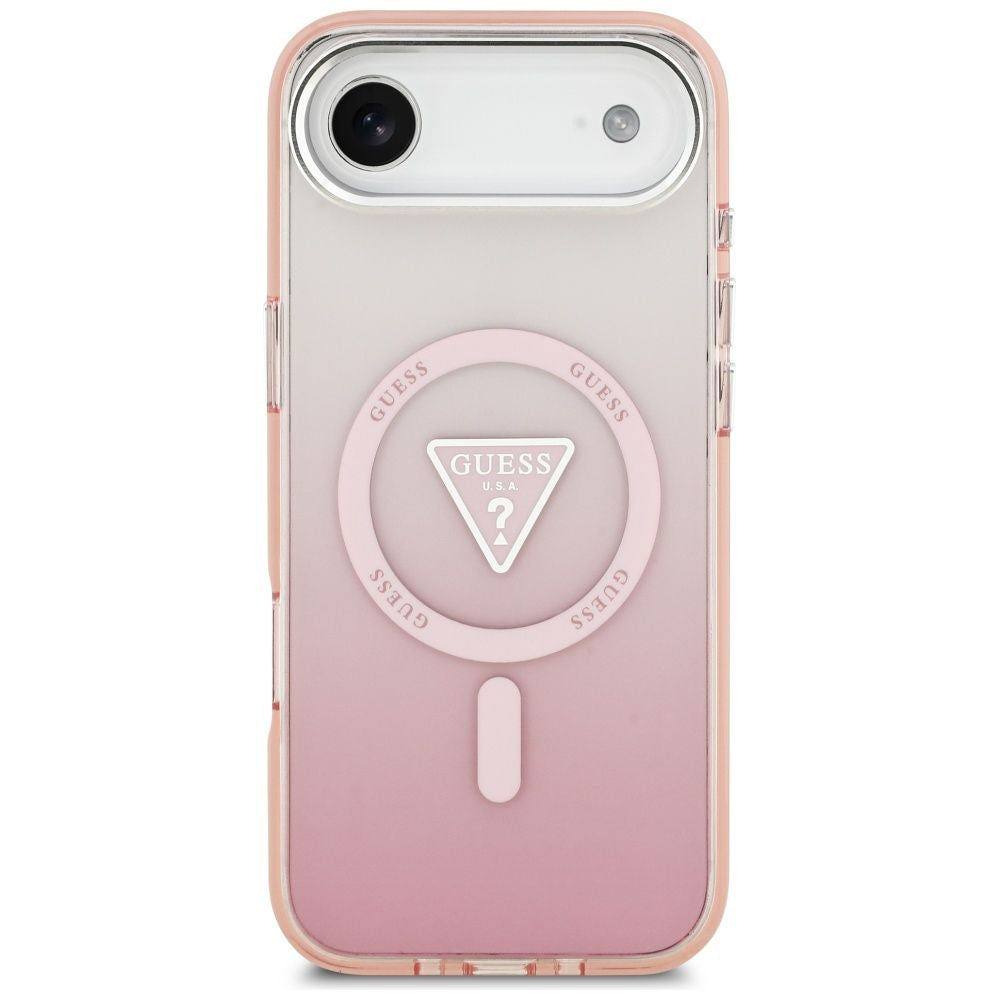 Husa MagSafe pentru Apple iPhone 17 Air, Guess, IML Gradient Triangle Logo, Roz